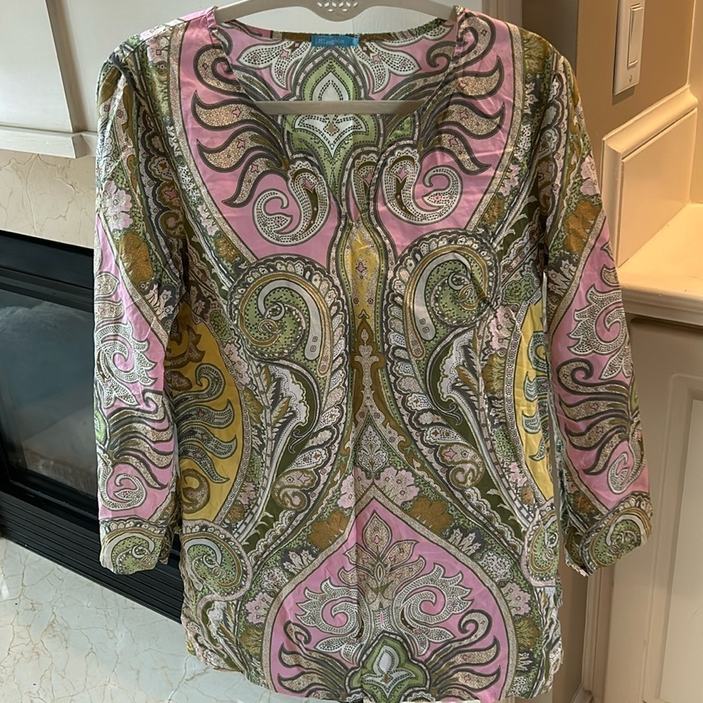 J Mclaughlin Boho Paisley Cotton Tunic Size 10 - image 1